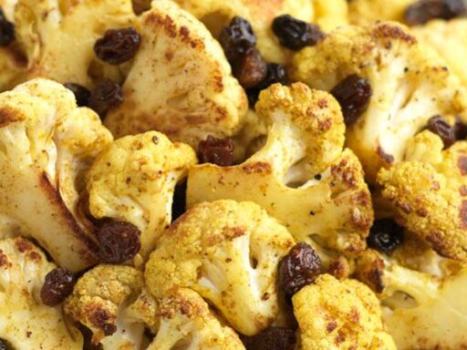 Roasted Cauliflower with Curry and Raisins 1000x383